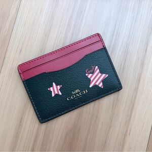 Coach Black and Red Card Holder with patriotic Star Design